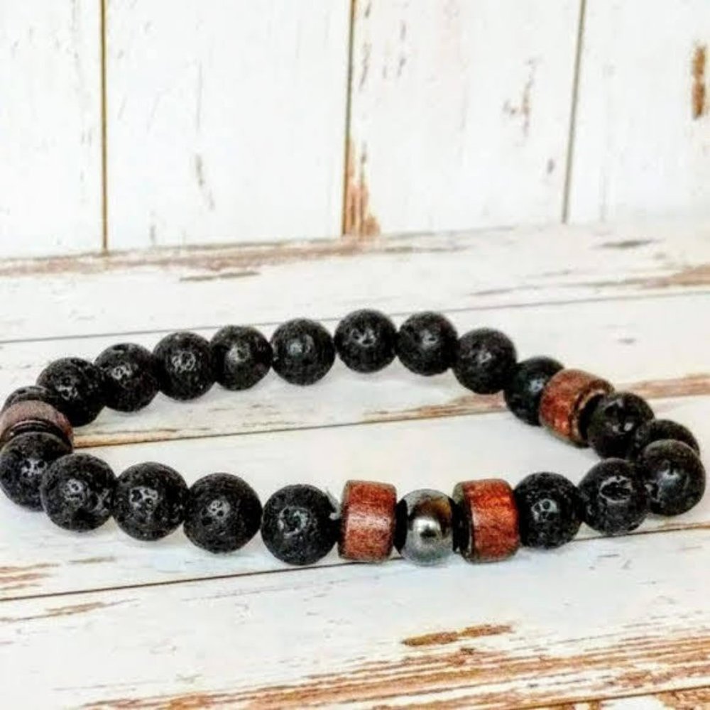Lava Stone  & Hematite Bracelet - Picture 2 of 2